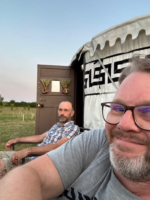 Robert & Glenn Enjoying a test evening in Primrose Yurt